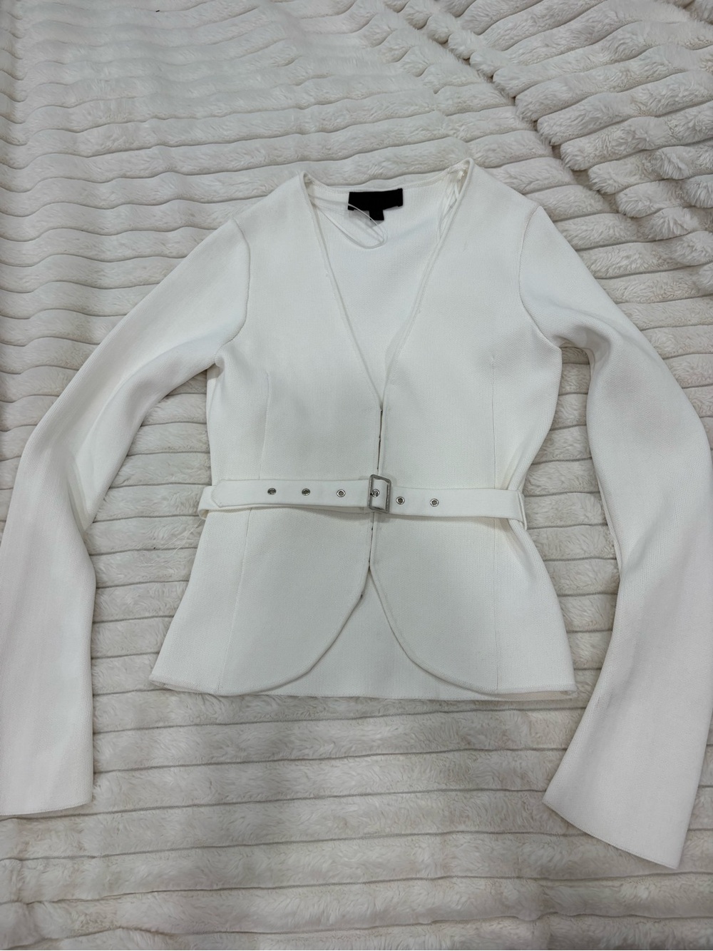 Zara White Belted Peplum-Style sweater